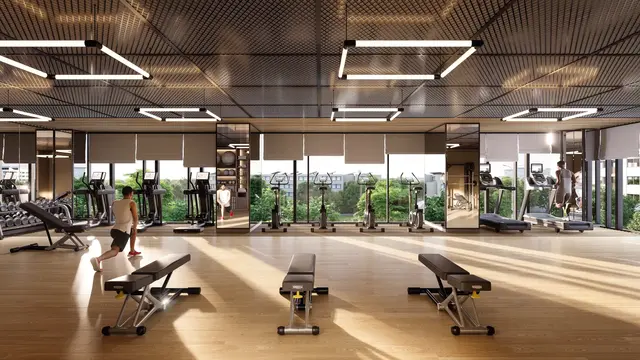 Eldeco Camelot clubhouse gymnasium render