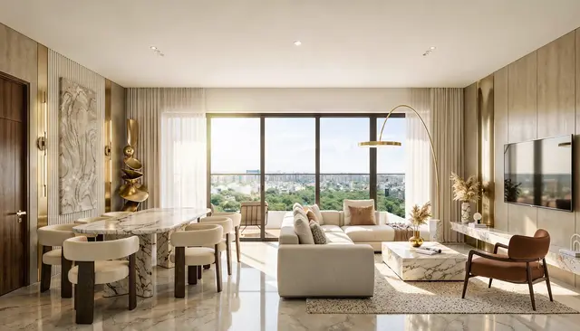 Eldeco Camelot apartment living and dining room render