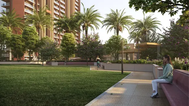 Eldeco Fairway Reserve central lawn and jogging track