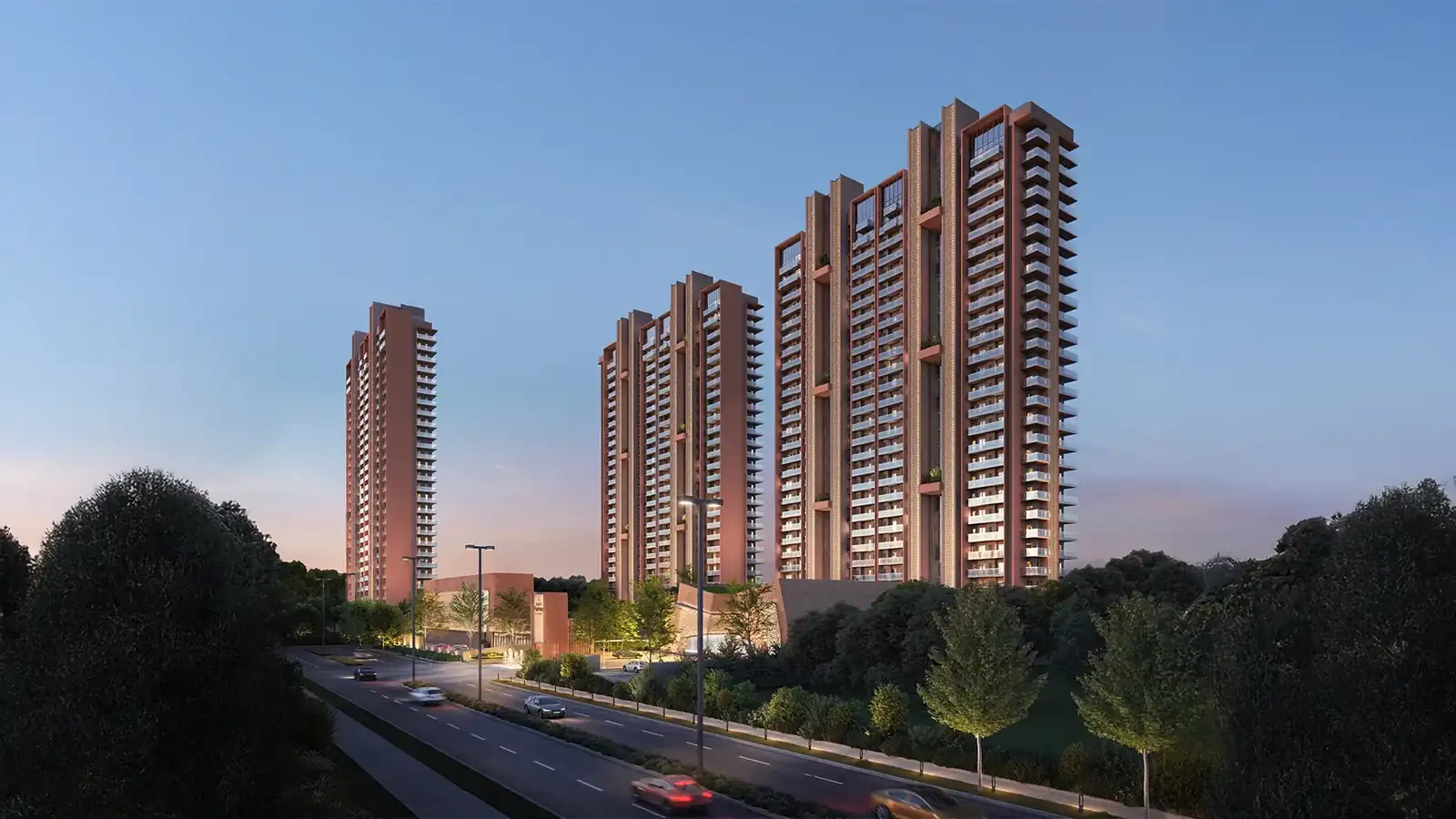 Eldeco Fairway Reserve towers at dusk, Sector 80 Gurugram (artist's impression)