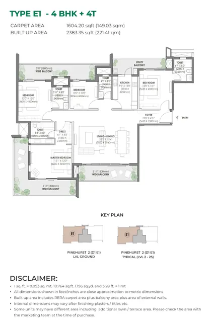 Eldeco Fairway Reserve floor plan Type E1 (4 BHK + 4T)