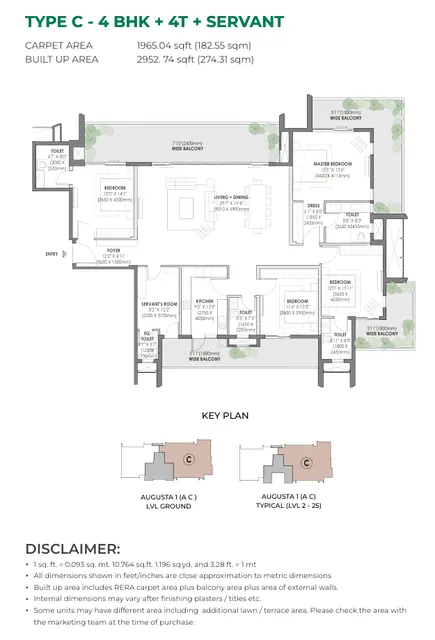 Eldeco Fairway Reserve floor plan Type C (4 BHK + 4T + servant)