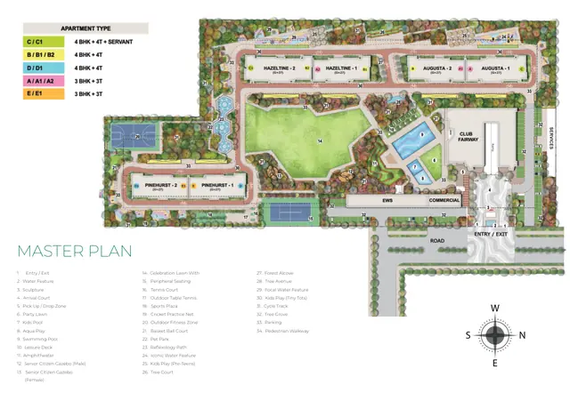 Eldeco Fairway Reserve landscape master plan with Hazeltine, Augusta and Pinehurst towers