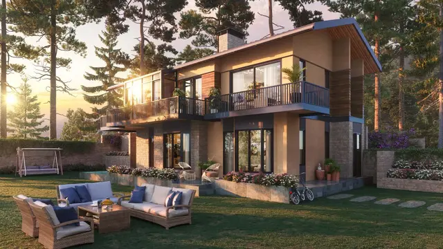 Eldeco Terra Grande Kasauli Hills — 3 BHK Pine Estate villa at sunset