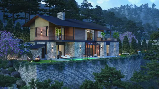 Eldeco Terra Grande Kasauli Hills — Sal Estate villa on a dry-stone plinth