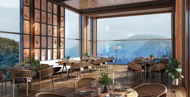 Club dining restaurant with valley views