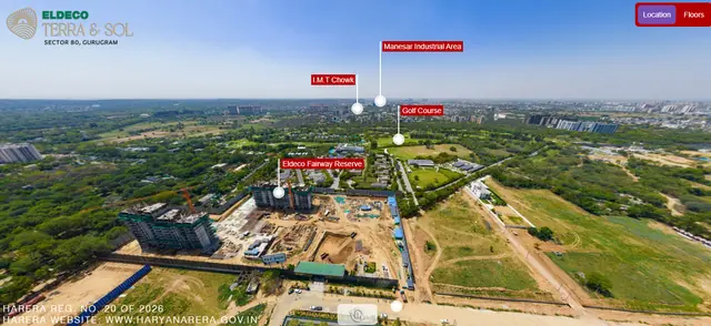 Real drone photograph of the Eldeco Terra & Sol site area in Sector 80, Gurugram